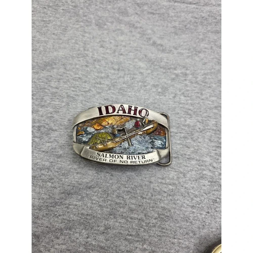Vintage Siskiyou Idaho Salmon River Enamel Belt Buckle
